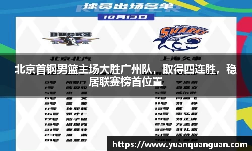 北京首钢男篮主场大胜广州队，取得四连胜，稳居联赛榜首位置